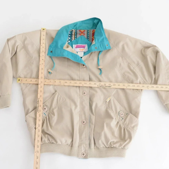 Vintage 90's Innovations By Izzi Tan & Teal Button  Up Windbreaker Jacket Medium - Picture 4 of 16